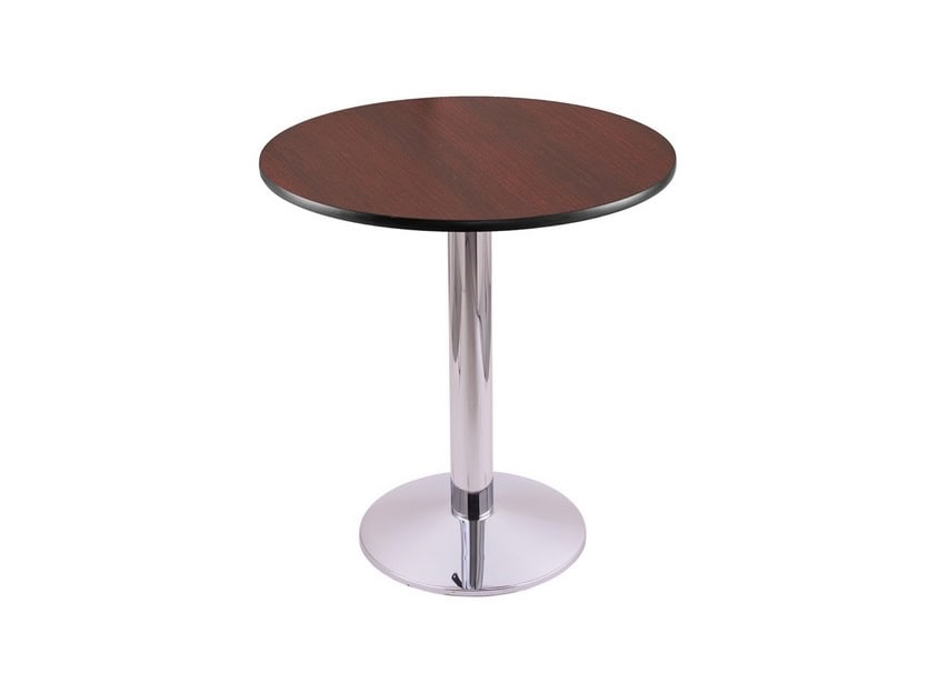 30-inch tall chrome table with reversible 24-inch black/dark cherry round top and round footed 16-inch base