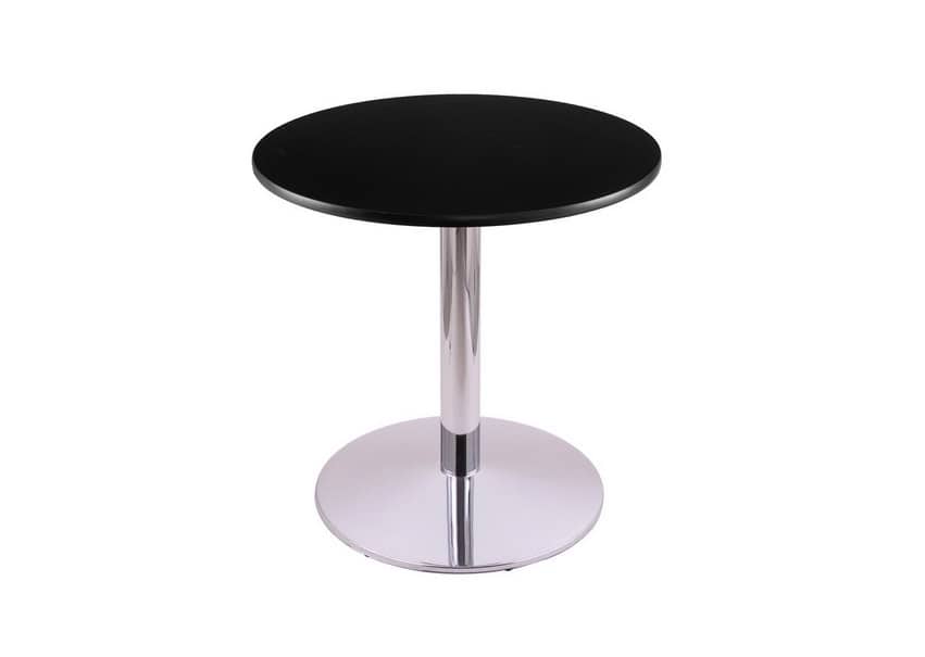 30-inch tall chrome table with reversible 24-inch black/dark cherry round top and round footed 22-inch base