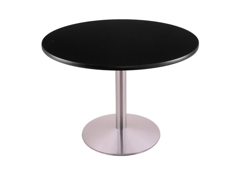 30-inch tall stainless table with reversible 36-inch black/dark cherry round top and round footed 22-inch base