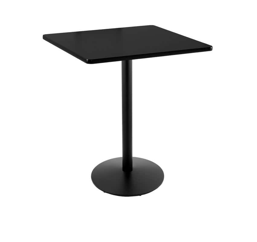 42-inch tall black table with reversible 30x30-inch black/dark cherry square top and round footed 22-inch base