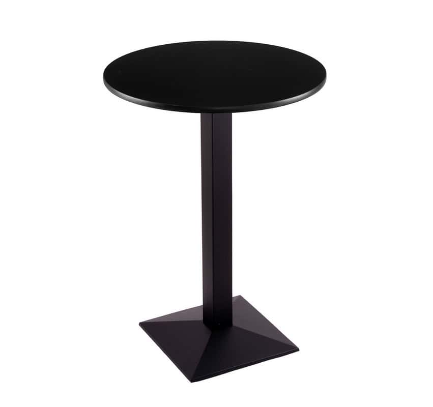 36-inch tall black table with reversible 30-inch black/dark cherry round top and square 17-inch base