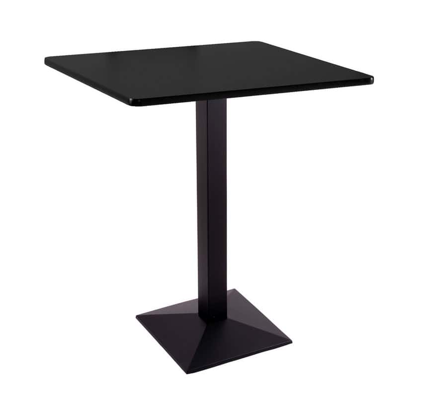 42-inch tall black table with reversible 36x36-inch black/dark cherry square top and square 17-inch base