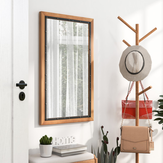 Natural Farmhouse Rectangular Wall Mirror with Durable Backboard