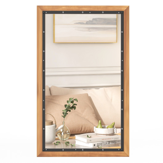 Natural Farmhouse Rectangular Wall Mirror with Durable Backboard