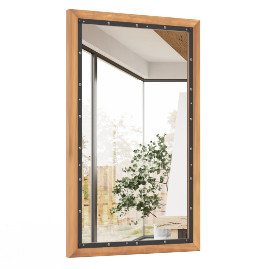 Natural Farmhouse Rectangular Wall Mirror with Durable Backboard