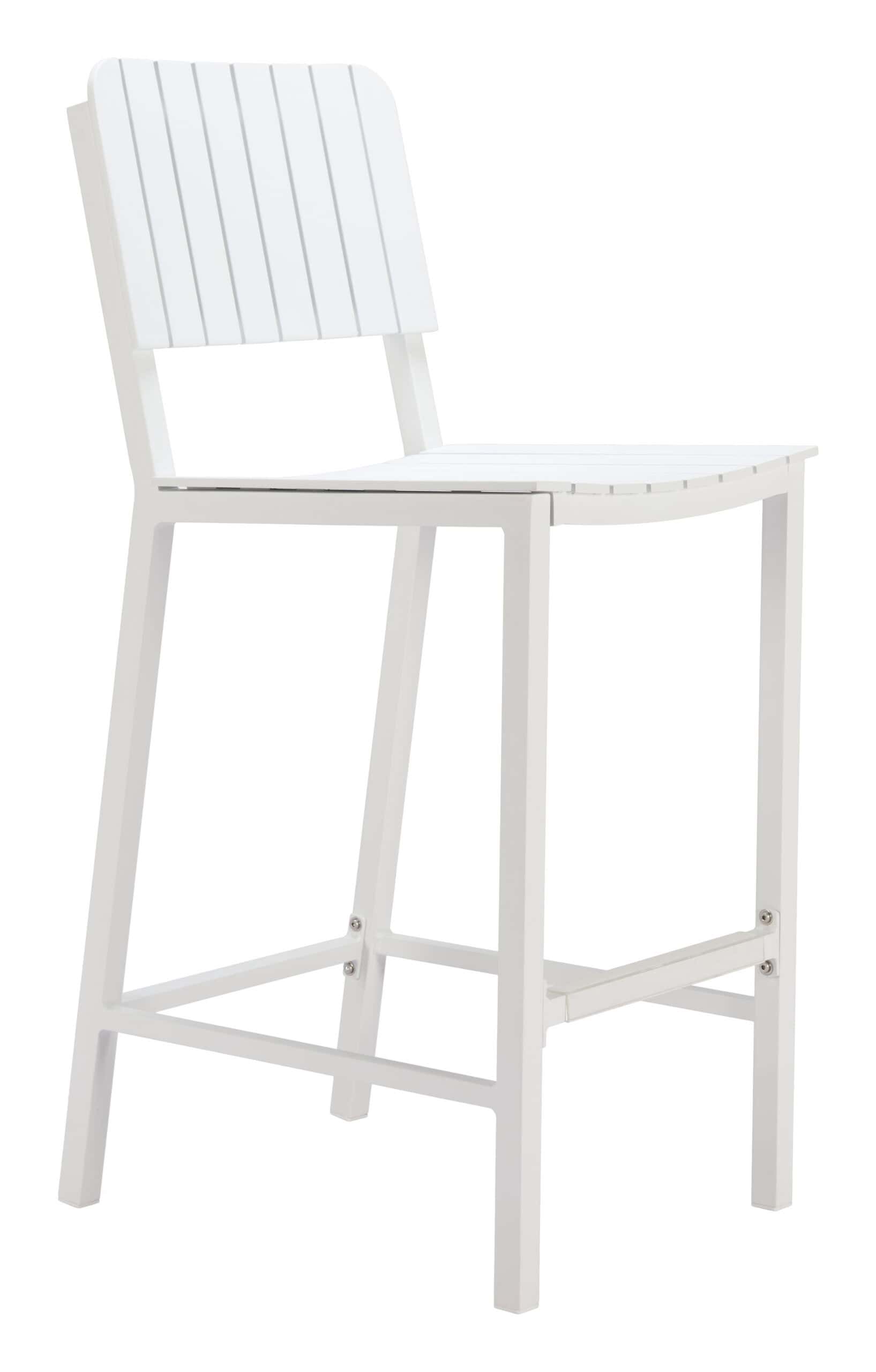 White Modern Outdoor Aluminum Barstool with Ergonomic Footrest