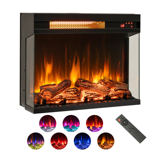 3-Sided Electric Fireplace Insert with Adjustable Heat and Flame Effects