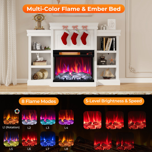 3-Sided Electric Fireplace Insert with Adjustable Heat and Flame Effects