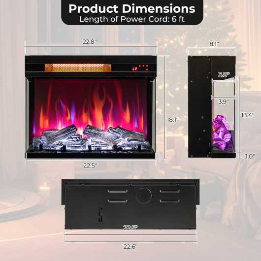 3-Sided Electric Fireplace Insert with Adjustable Heat and Flame Effects