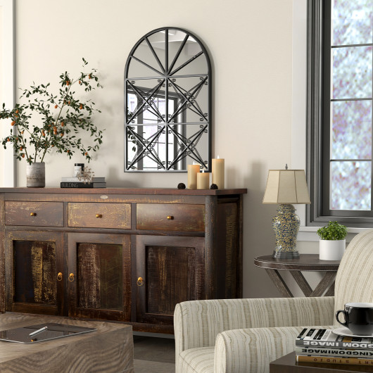 Arched Windowpane Mirror with Black Metal Frame 23 x 34