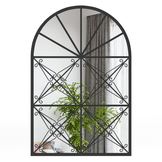 Arched Windowpane Mirror with Black Metal Frame 23 x 34