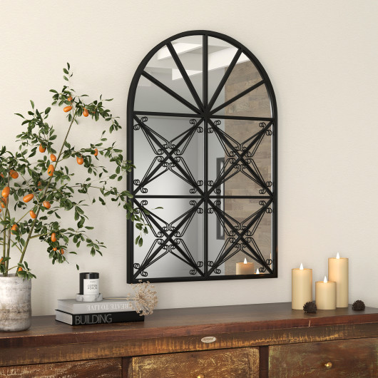 Arched Windowpane Mirror with Black Metal Frame 23 x 34