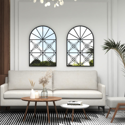 Arched Windowpane Mirror with Black Metal Frame 23 x 34