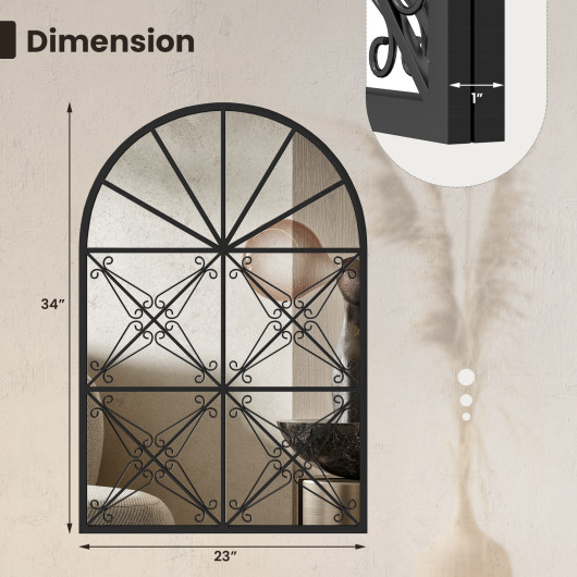 Arched Windowpane Mirror with Black Metal Frame 23 x 34