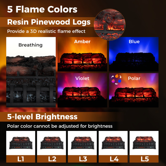 23 Inch Black Electric Fireplace with 3D Flame Effect
