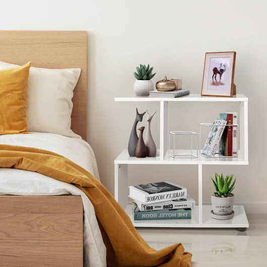 Geometric 2-Tier Bookshelf with Storage Compartments and Wide Top