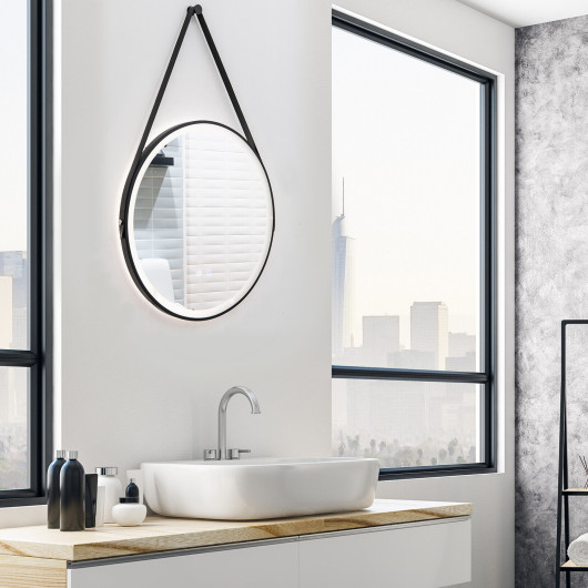 Round Wall-Mounted Mirror with LED Lights and Anti-Fog Function