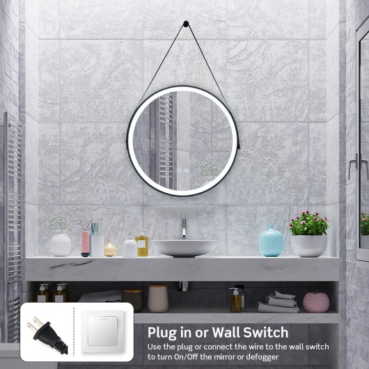 Round Wall-Mounted Mirror with LED Lights and Anti-Fog Function