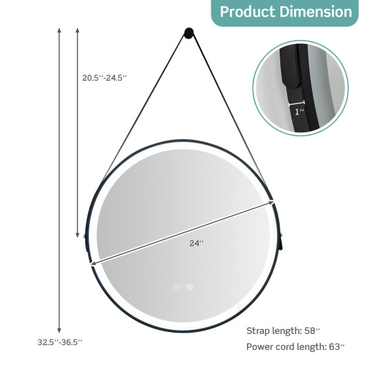 Round Wall-Mounted Mirror with LED Lights and Anti-Fog Function
