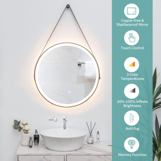 Round Wall-Mounted Mirror with LED Lights and Anti-Fog Function