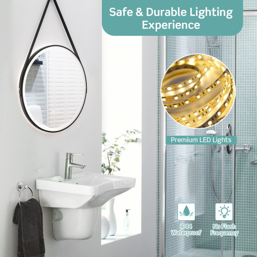 Round Wall-Mounted Mirror with LED Lights and Anti-Fog Function