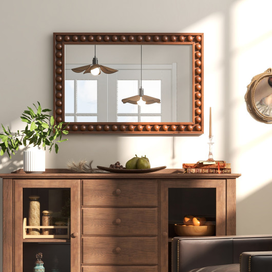 Rustic Wall Mirror with Solid Wood Frame 24 x 36 Inches