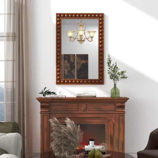 Rustic Wall Mirror with Solid Wood Frame 24 x 36 Inches