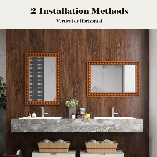 Rustic Wall Mirror with Solid Wood Frame 24 x 36 Inches