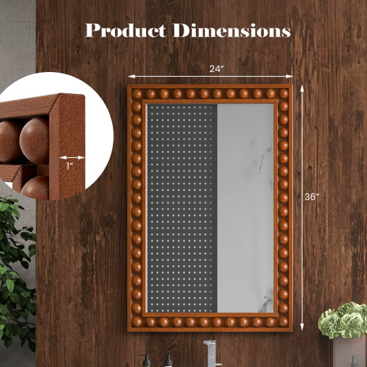 Rustic Wall Mirror with Solid Wood Frame 24 x 36 Inches