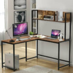Space-Saving L-Shaped Corner Desk with Hutch and Footrest Bars