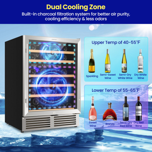 Dual Zone Wine Cooler with Reversible Door and 51-Bottle Capacity - Image 5