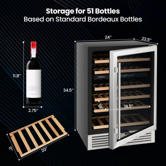 Dual Zone Wine Cooler with Reversible Door and 51-Bottle Capacity - Image 4