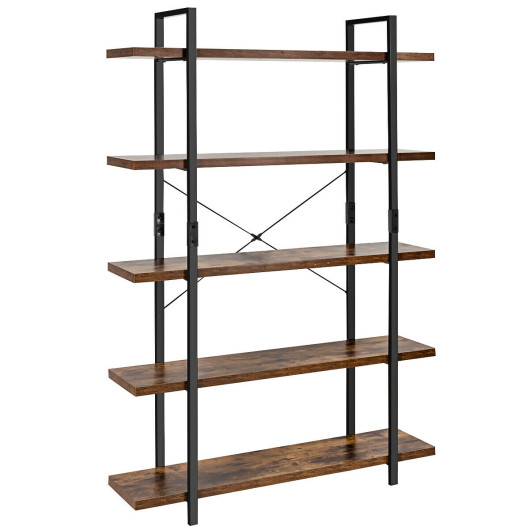 Industrial 3/5-Tier Bookcase with Metal Frame and Open Shelves - Image 3