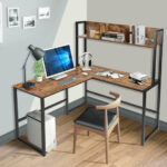 Space-Saving L-Shaped Corner Desk with Hutch and Footrest Bars