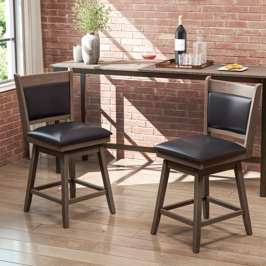 Swivel Bar Stools with Backrest, Footrest, and Padding (Set of 2)