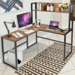Space-Saving L-Shaped Corner Desk with Hutch and Footrest Bars