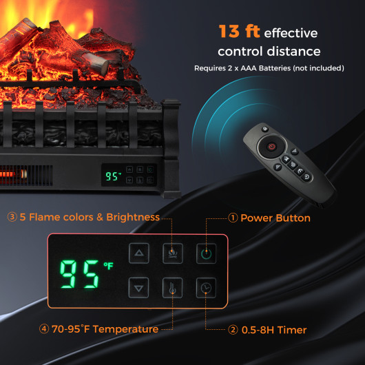 26 Inch Electric Fireplace Heater with Remote and Ember Bed