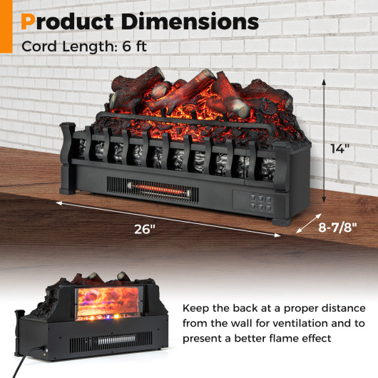 26 Inch Electric Fireplace Heater with Remote and Ember Bed