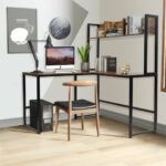 Space-Saving L-Shaped Corner Desk with Hutch and Footrest Bars