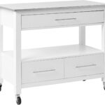 White and Stainless Steel Rolling Kitchen Island Bar Cart
