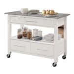 White and Stainless Steel Rolling Kitchen Island Bar Cart