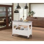 White and Stainless Steel Rolling Kitchen Island Bar Cart