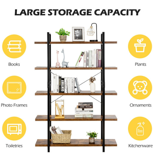 Industrial 3/5-Tier Bookcase with Metal Frame and Open Shelves - Image 7