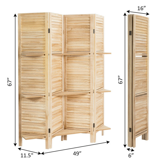 4 Panel Folding Room Divider with 3 Display Shelves