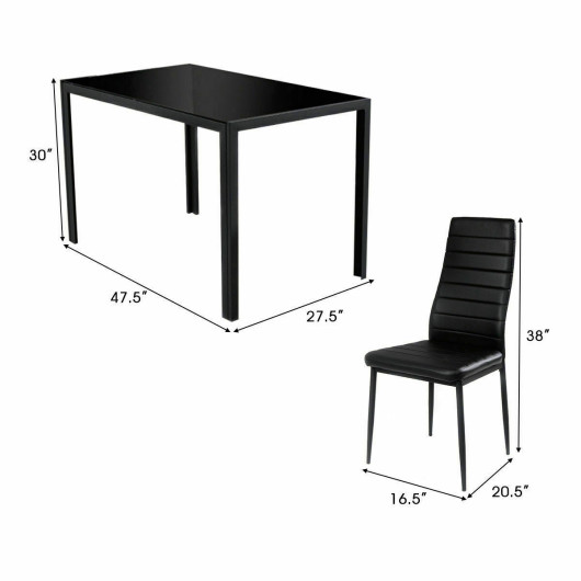 Modern Black Glass Dining Table and PVC Chairs (Set of 5)