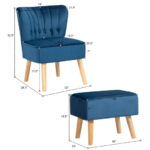 Velvet Upholstered Accent Chair and Ottoman with Wooden Legs (Set of 2)