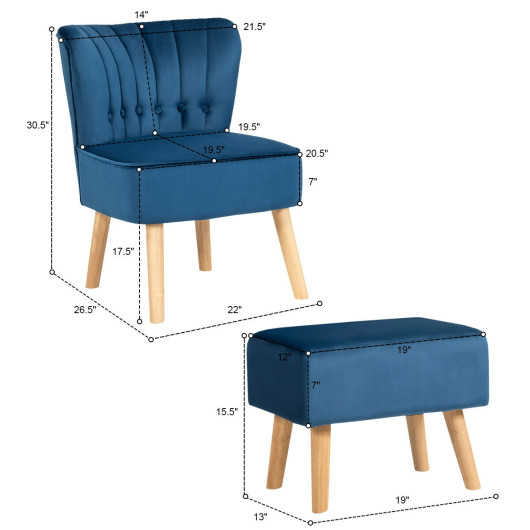 Velvet Upholstered Accent Chair and Ottoman with Wooden Legs (Set of 2) - Image 4