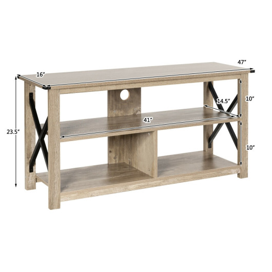 Rustic 3-Tier TV Stand with Open Shelves and Cable Management