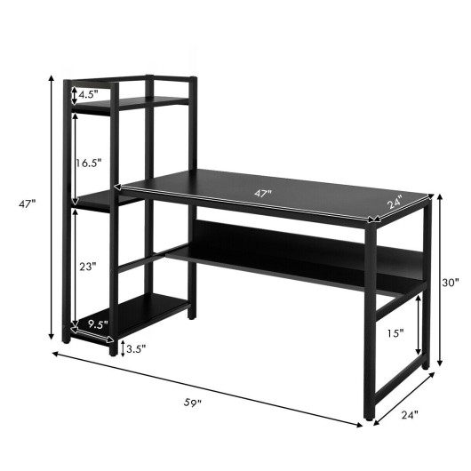 59-Inch Computer Desk with 4-Tier Shelves for Home Office