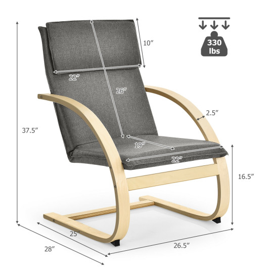 Gray Modern Bentwood Lounge Chair with Cushion and Linen Fabric